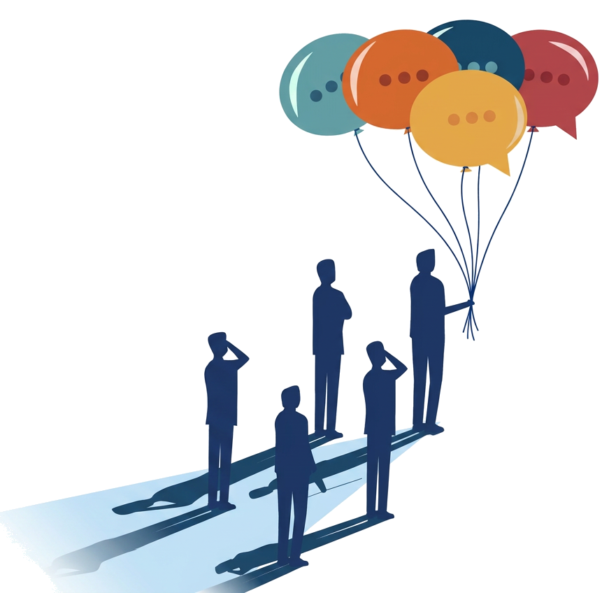 People holding balloon chat bubbles